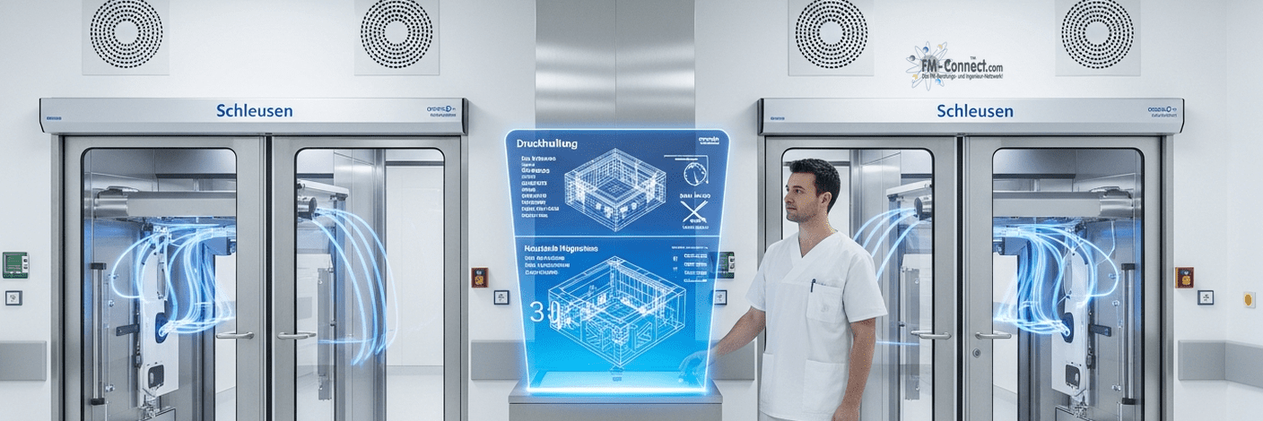 Isolierzimmer, Schleusen und Druckhaltung im Krankenhaus mit kontrollierten Hygienebereichen