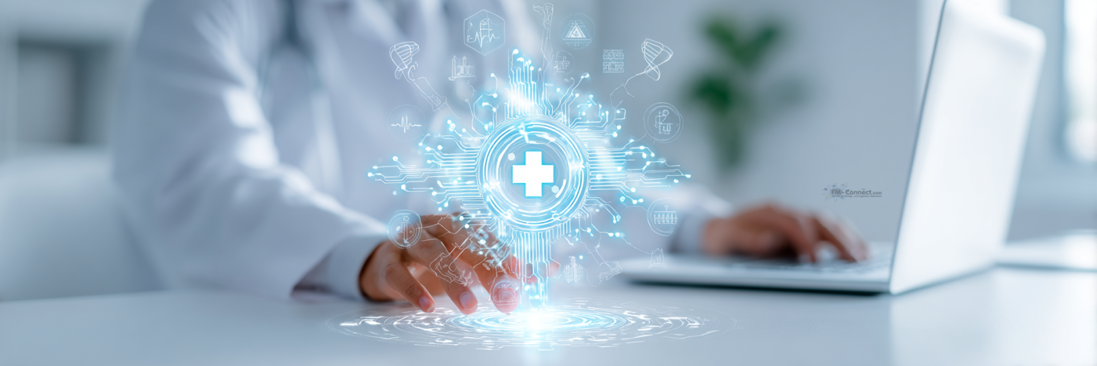 Schematische Symbole zur Darstellung der Wirtschaftlichkeit und finanziellen Optimierung im modernen Krankenhausmanagement